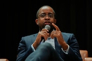 Sen. Zellnor Myrie speaks during the New York City Mayoral Candidates Forum at Medgar Evers College Wednesday, April 23, 2025, in New York. (AP Photo/Frank Franklin II)