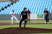 MSIT reliever Kento Chalmers fires a pitch during the PSAL 2A championship game vs. Hunter College High School on June 7, 2025.