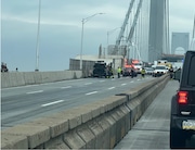 Authorities respond to a truck fire on the upper level of the Verrazzano-Narrows Bridge on the morning of Friday, May 30, 2025.