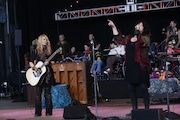 Nancy Wilson and Ann Wilson of Heart performs on the second day of the 2013 Bridge School Benefit at Shoreline Amphitheatre on Sunday October 27, 2013, in Mountain View, California.