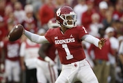 In this Sept. 22, 2018, file photo, Oklahoma quarterback Kyler Murray (1) throws in the first half of an NCAA college football game against Army. (AP Photo/Sue Ogrocki, File)