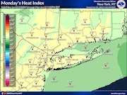 A National Weather Service graphic shows the heat index for Monday.