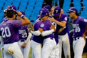 Tottenville players embrace following the team's triumph in the PSAL 3A championship game vs. Inwood Campus on June 7, 2025.